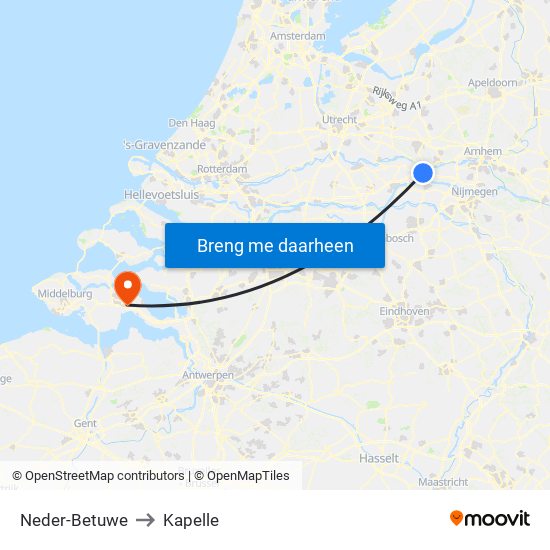Neder-Betuwe to Kapelle map