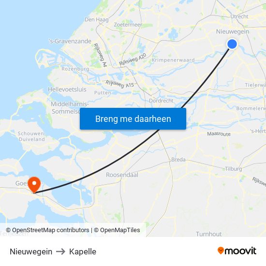 Nieuwegein to Kapelle map