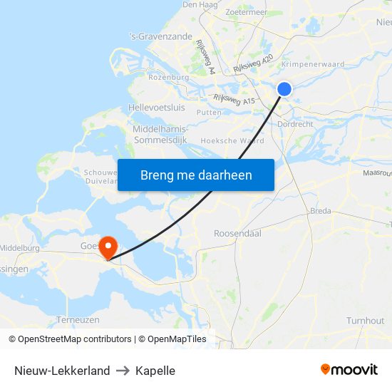 Nieuw-Lekkerland to Kapelle map