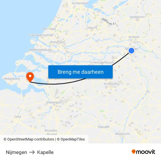 Nijmegen to Kapelle map