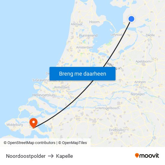 Noordoostpolder to Kapelle map