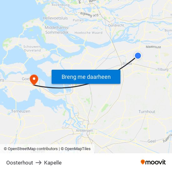 Oosterhout to Kapelle map