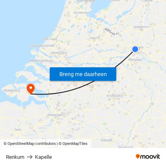 Renkum to Kapelle map