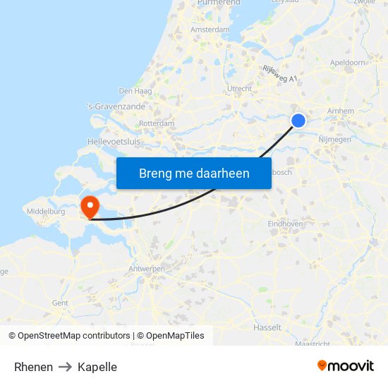 Rhenen to Kapelle map