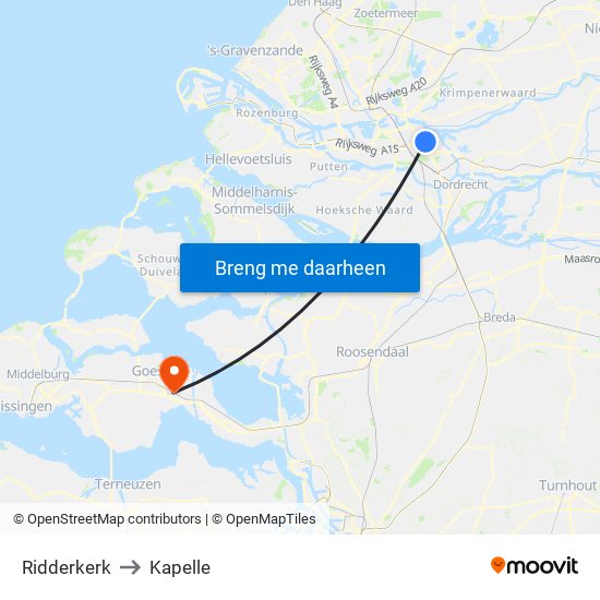 Ridderkerk to Kapelle map