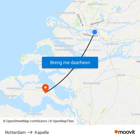 Rotterdam to Kapelle map