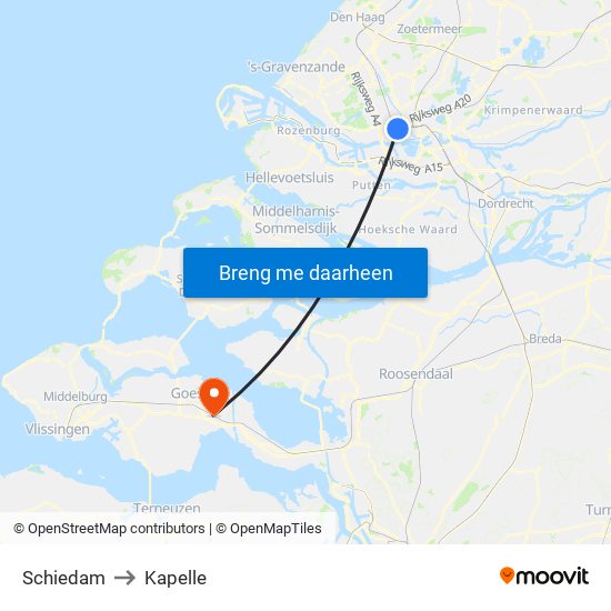Schiedam to Kapelle map