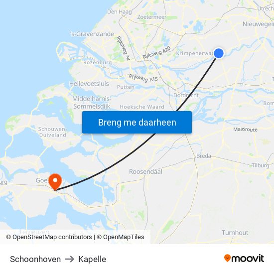 Schoonhoven to Kapelle map