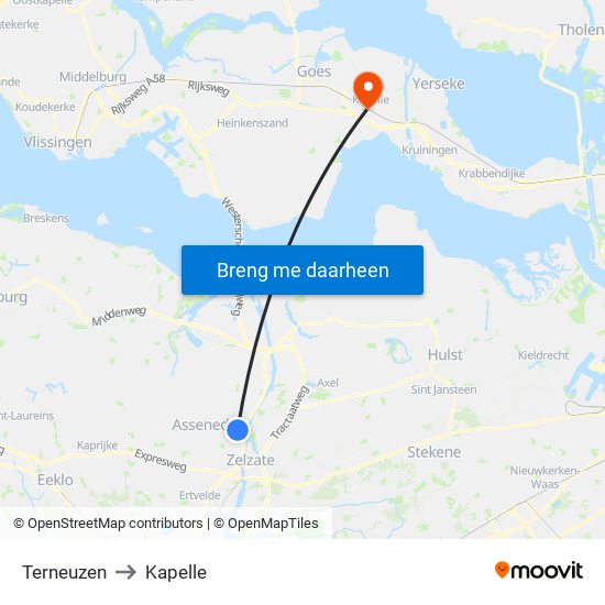 Terneuzen to Kapelle map