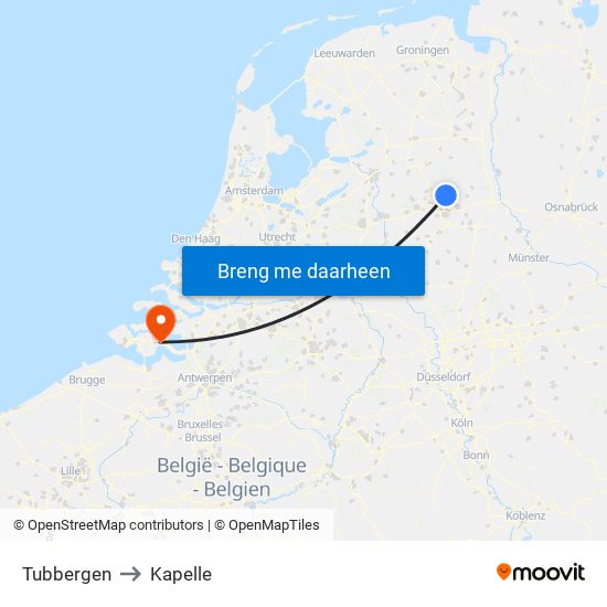 Tubbergen to Kapelle map