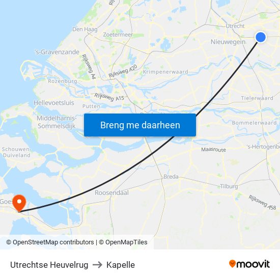 Utrechtse Heuvelrug to Kapelle map