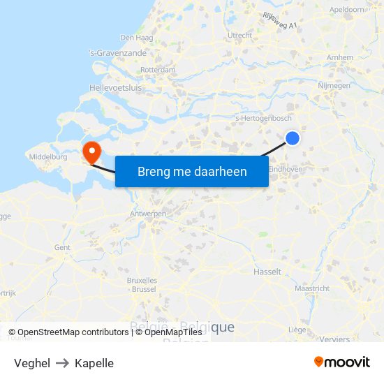 Veghel to Kapelle map