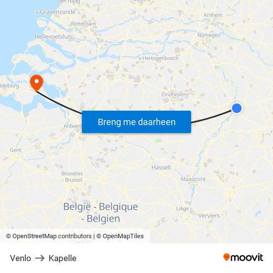 Venlo to Kapelle map