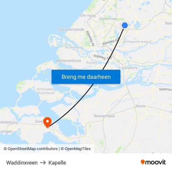 Waddinxveen to Kapelle map