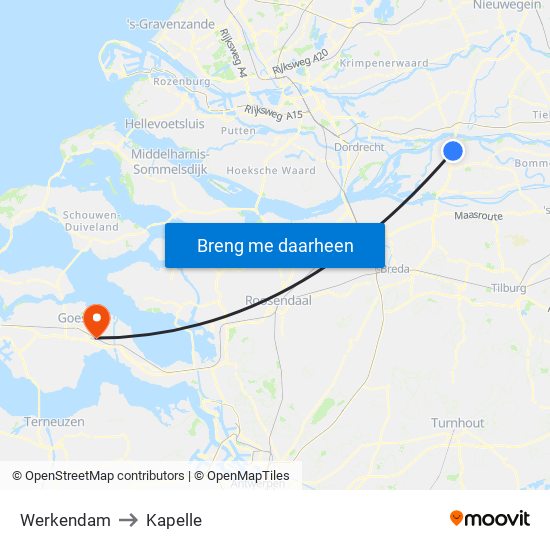 Werkendam to Kapelle map
