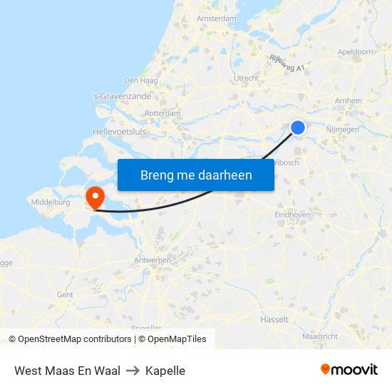 West Maas En Waal to Kapelle map
