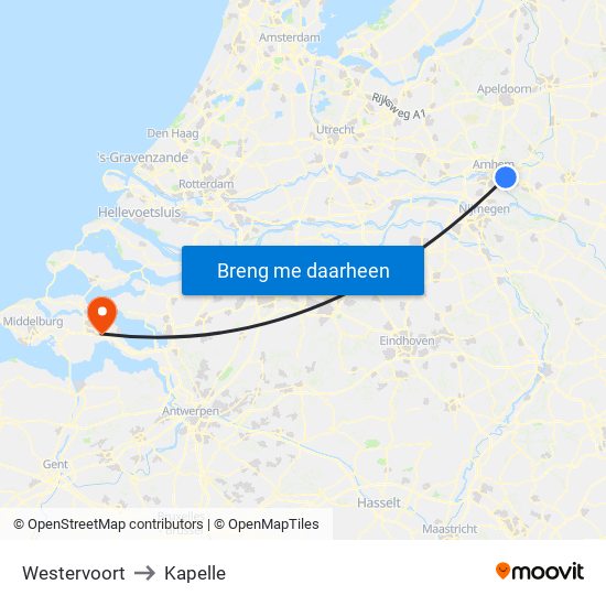 Westervoort to Kapelle map