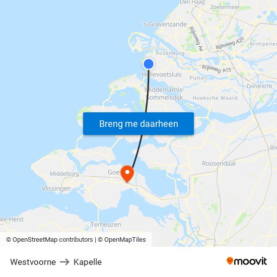 Westvoorne to Kapelle map