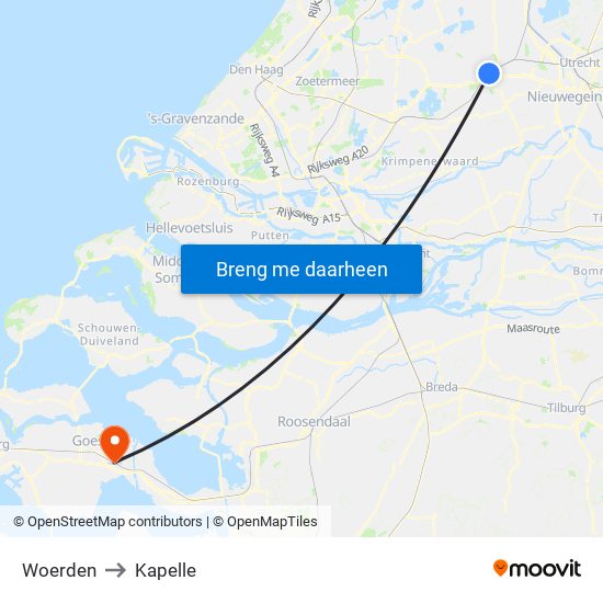 Woerden to Kapelle map