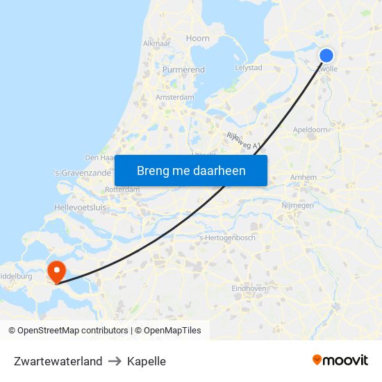Zwartewaterland to Kapelle map