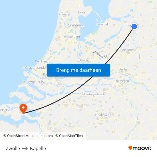 Zwolle to Kapelle map