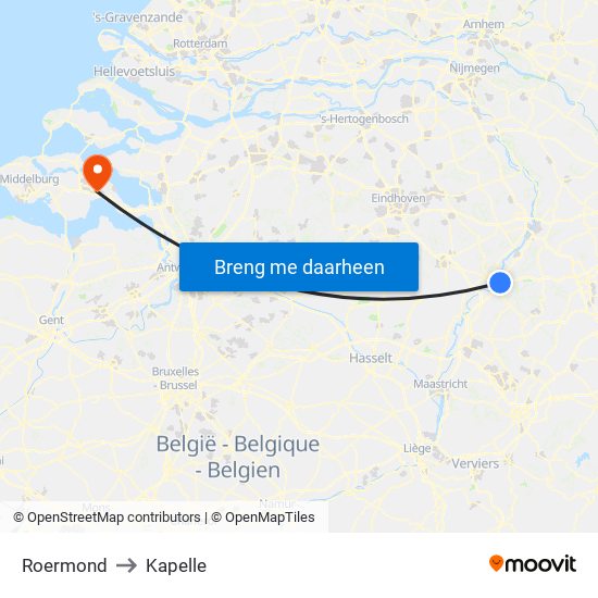 Roermond to Kapelle map