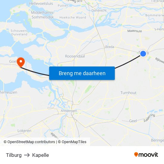 Tilburg to Kapelle map