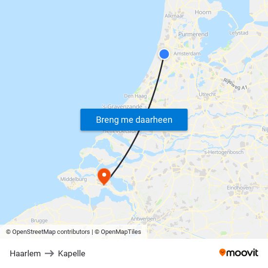 Haarlem to Kapelle map