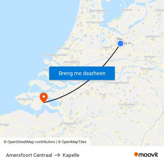 Amersfoort Centraal to Kapelle map