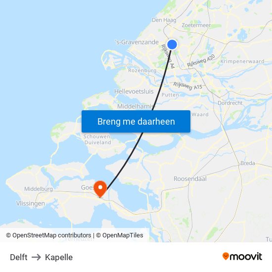 Delft to Kapelle map