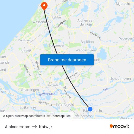 Alblasserdam to Katwijk map