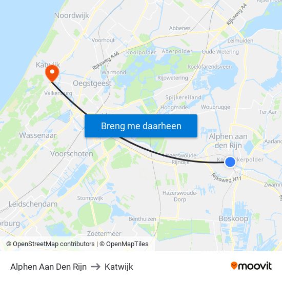 Alphen Aan Den Rijn to Katwijk map