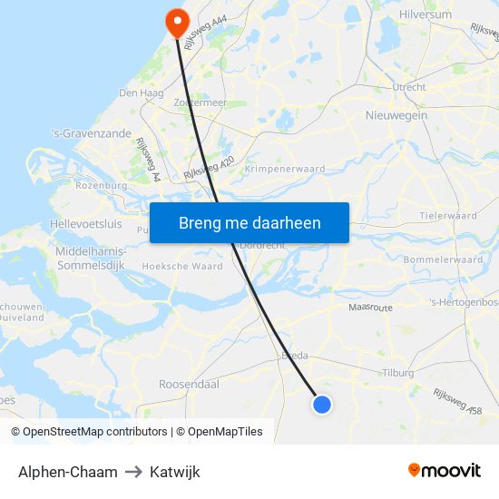 Alphen-Chaam to Katwijk map