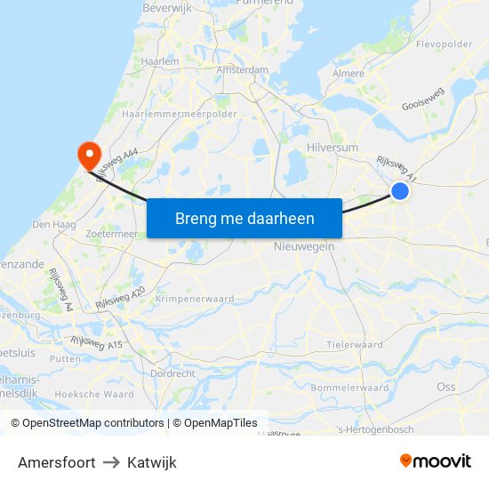 Amersfoort to Katwijk map