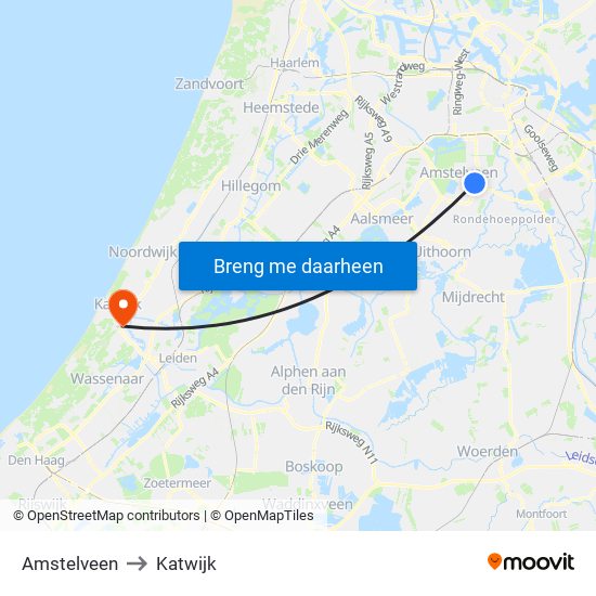 Amstelveen to Katwijk map