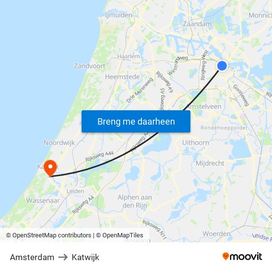 Amsterdam to Katwijk map