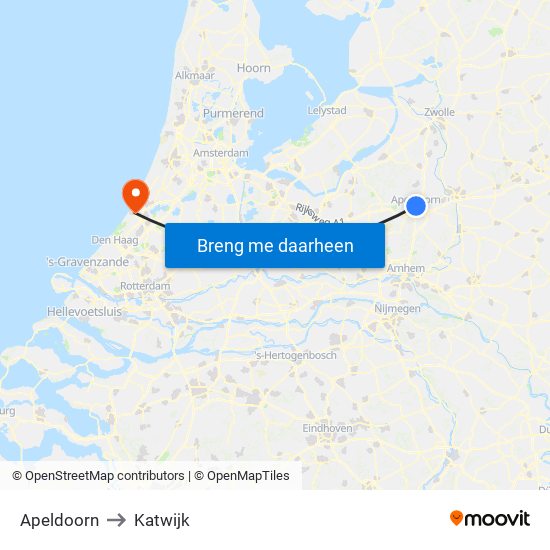 Apeldoorn to Katwijk map