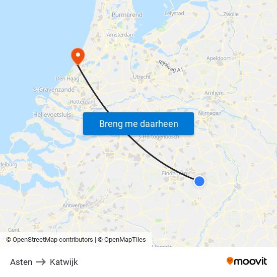 Asten to Katwijk map