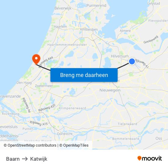 Baarn to Katwijk map