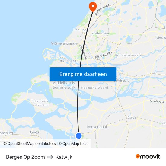 Bergen Op Zoom to Katwijk map