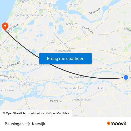 Beuningen to Katwijk map