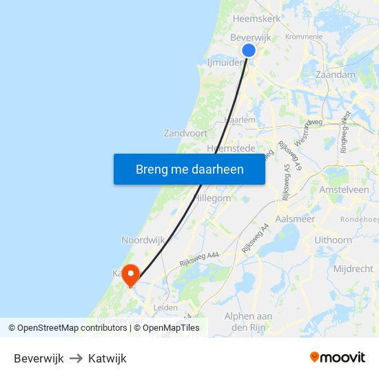 Beverwijk to Katwijk map