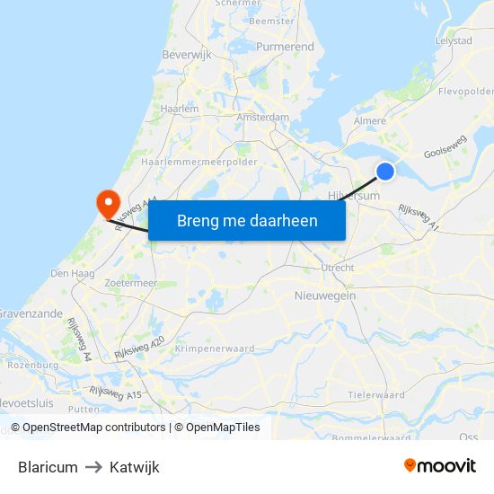 Blaricum to Katwijk map