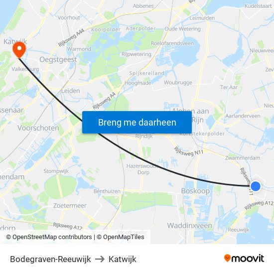 Bodegraven-Reeuwijk to Katwijk map