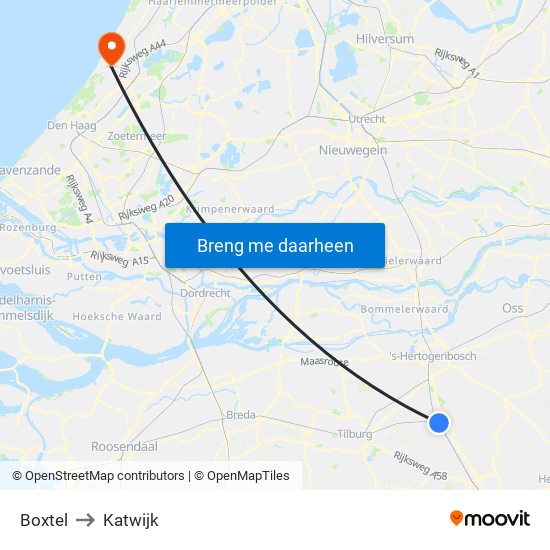 Boxtel to Katwijk map