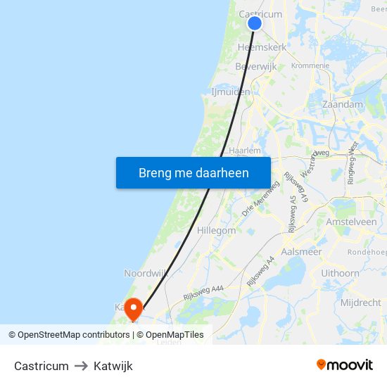 Castricum to Katwijk map