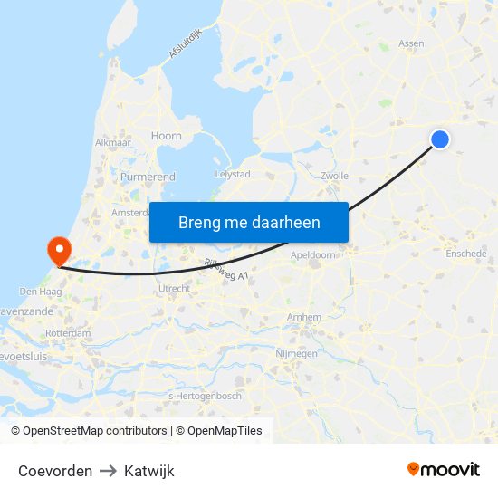 Coevorden to Katwijk map