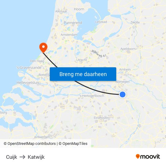 Cuijk to Katwijk map