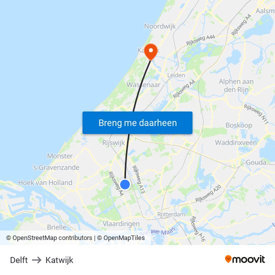 Delft to Katwijk map