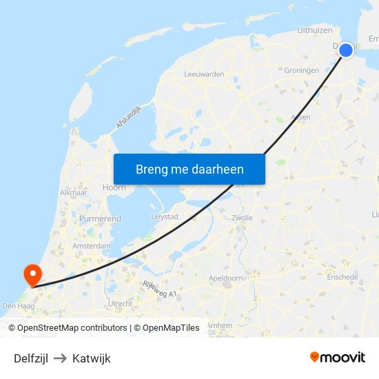 Delfzijl to Katwijk map